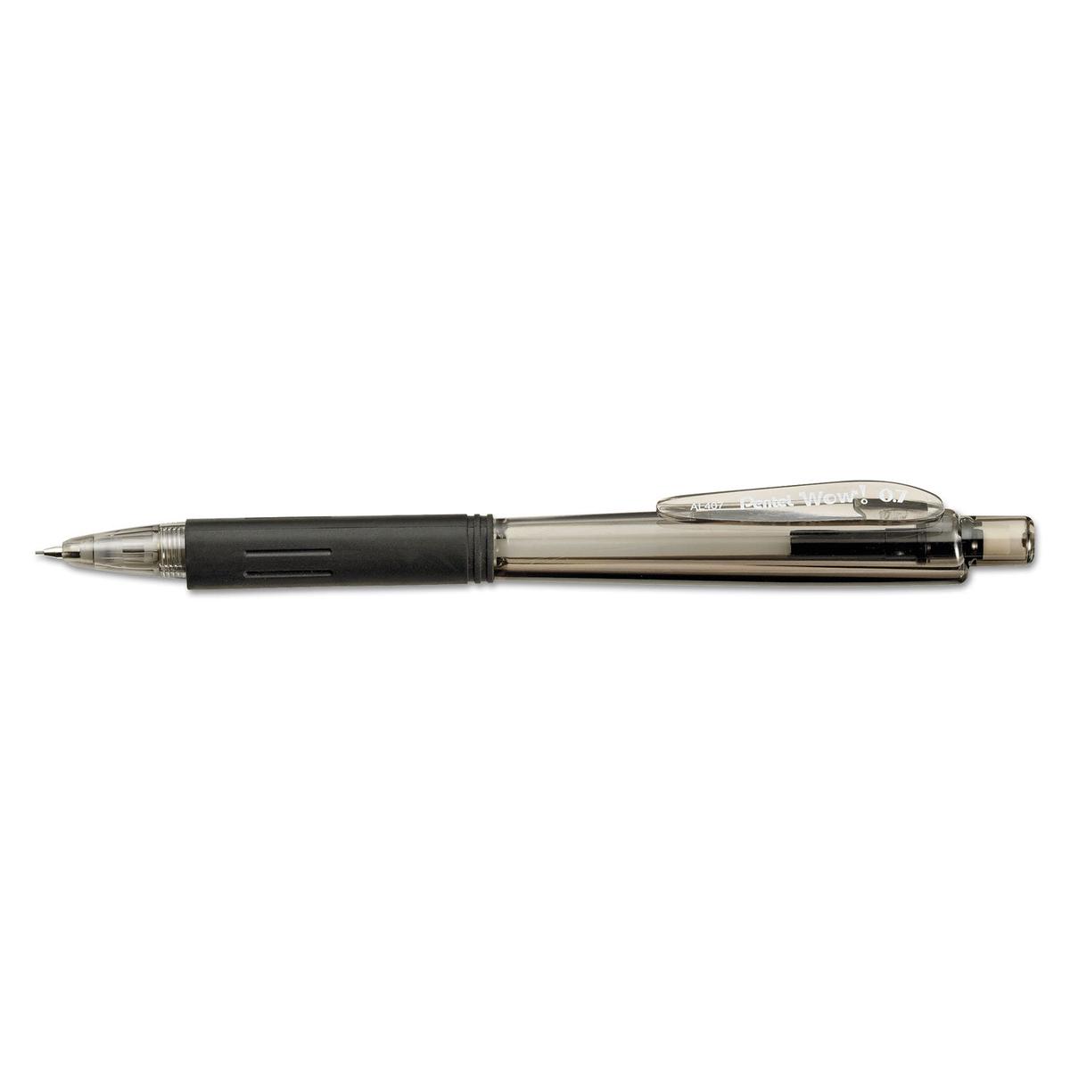 Pentel Wow! Pencils, 0.7 mm, HB (#2), Black Lead, Black Barrel, Dozen (AL407A)
