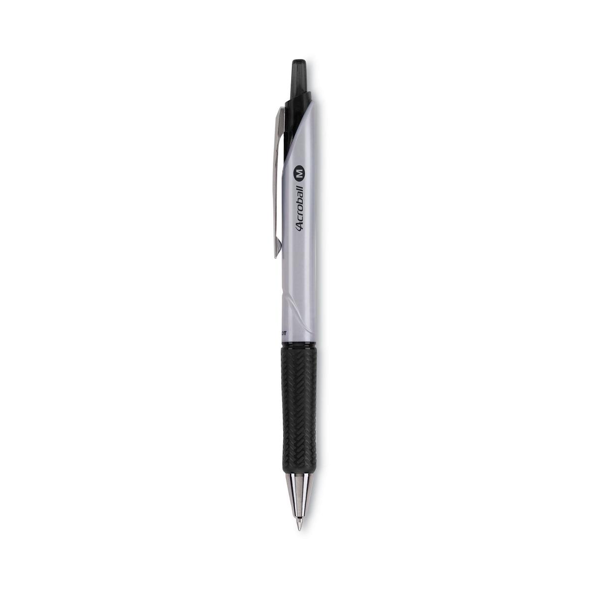 Pilot Acroball Pro Advanced Ink Hybrid Gel Pen, Retractable, Medium 1 mm, Black Ink, Silver/Black Barrel, Dozen (31910)