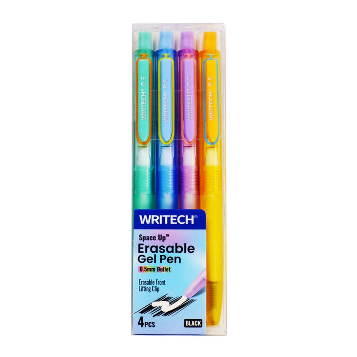Writech Space Up Erasable Gel Pen Set 4’s Black Ink W-0184/4PET – School & Office Supplies – Writing