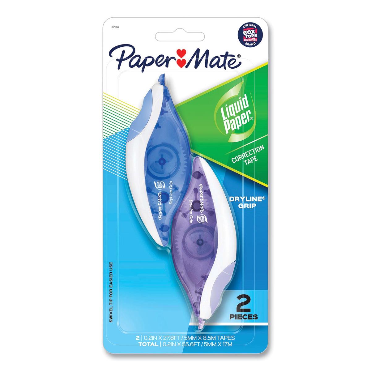 Paper Mate DryLine Grip Correction Tape, Blue/Purple Applicators, 0.2″ x 335″,  2/Pack (87813)