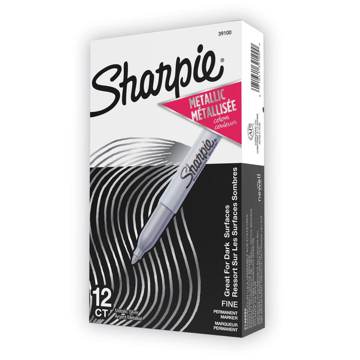 Sharpie Metallic Fine Point Permanent Markers, Fine Bullet Tip, Metallic Silver, Dozen (39100)