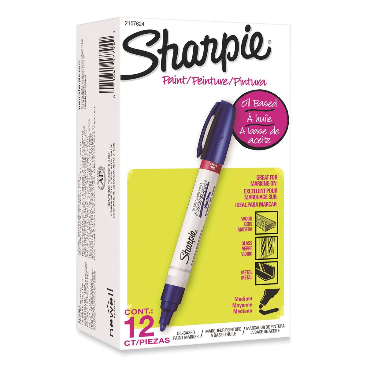 Sharpie Permanent Paint Marker, Medium Bullet Tip, Blue, Dozen (2107624)