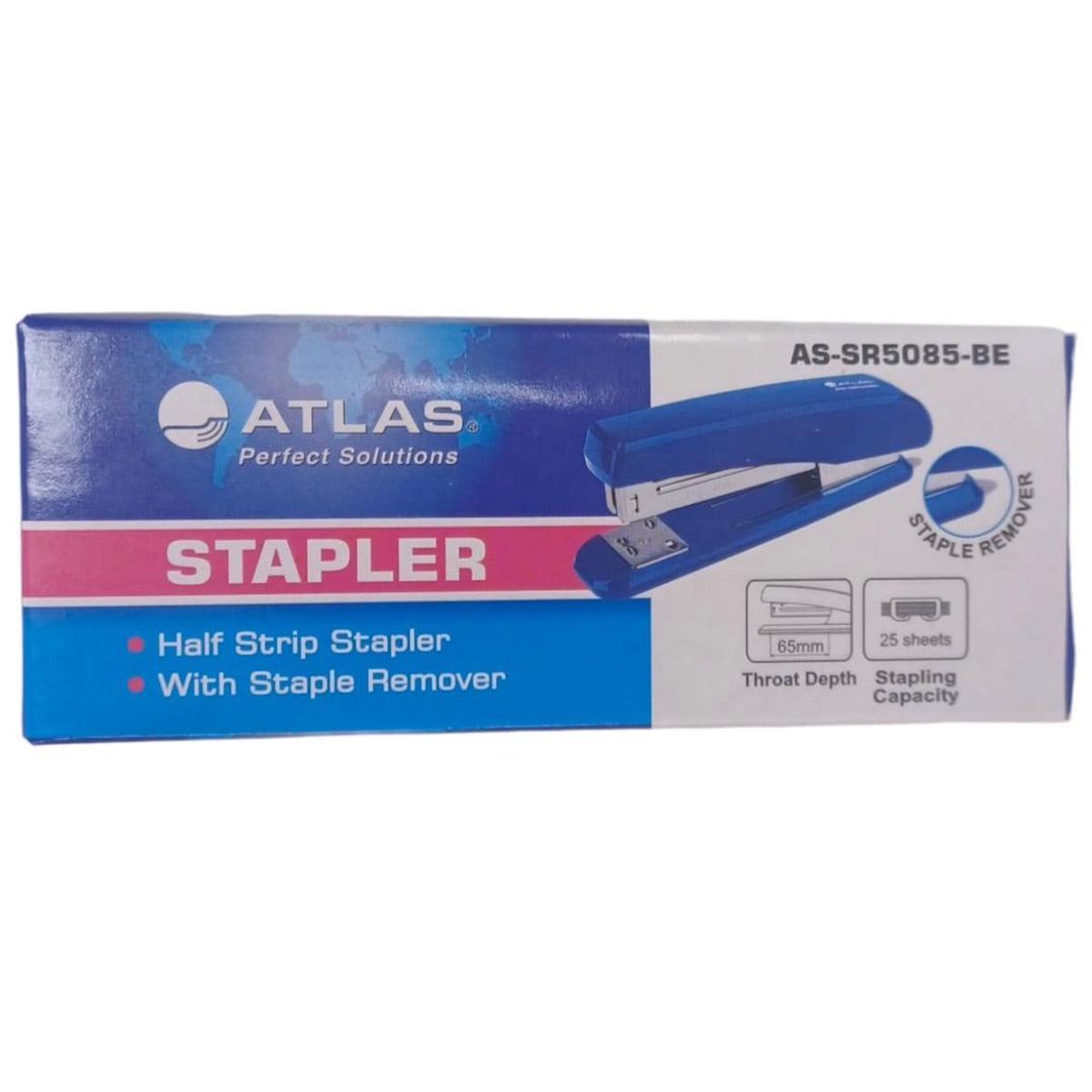 Atlas Half Strip Metal Stapler With Staple Remover Blue