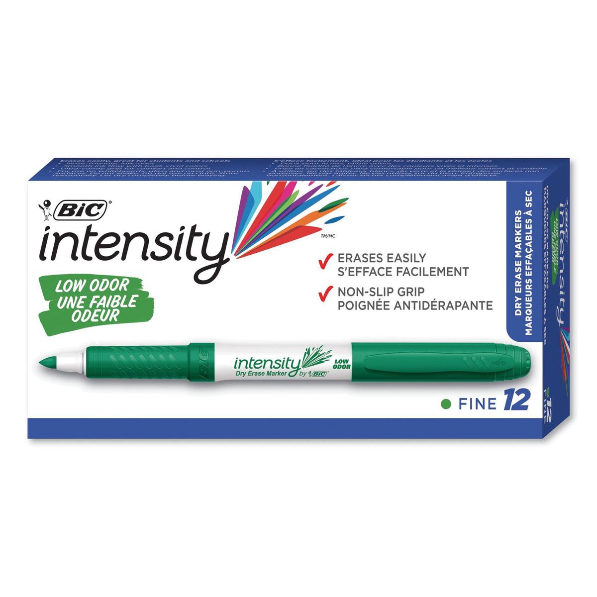 BIC Intensity Low Odor Fine Point Dry Erase Marker, Fine Bullet Tip, Green, Dozen (GDE11GN)