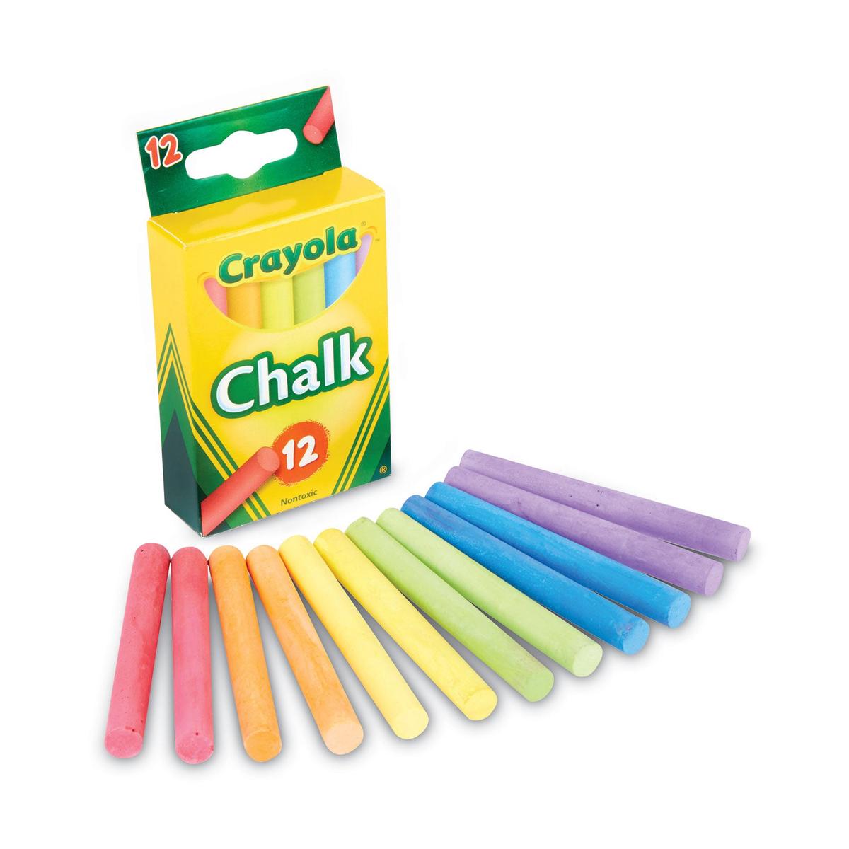 Crayola Chalk, 3″ x 0.38″ Diameter, 6 Assorted Colors, 12 Sticks/Box (510816)