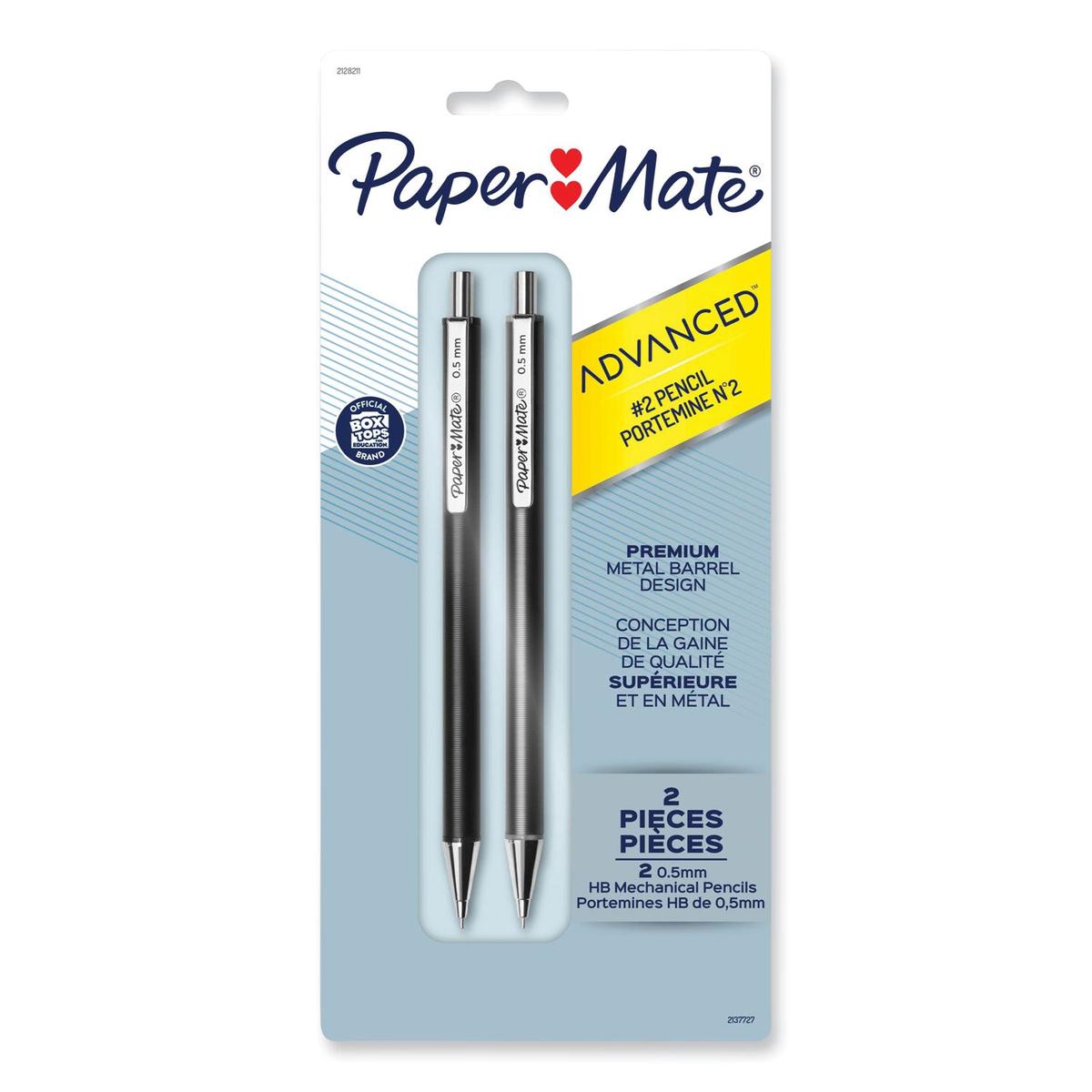 Paper Mate Advanced Mechanical Pencils, 0.5 mm, HB (#2), Black Lead, Black; Gray Barrel, 2/Pack (2128211)