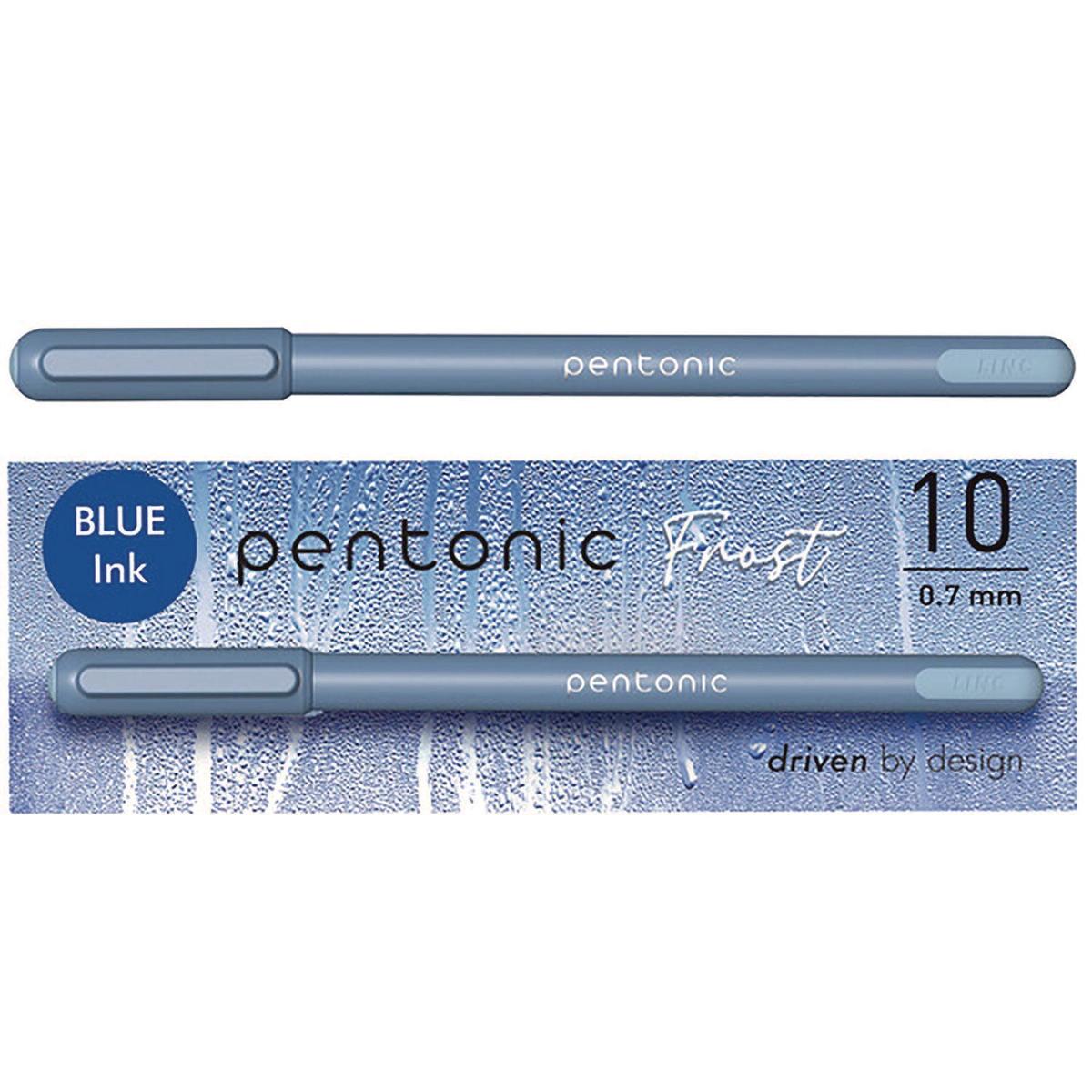 TOPS PENTONIC Frost Pen, Stick, Fine 0.7 mm, Blue Ink, Frosted Blue Barrel, 10/Pack (13085)