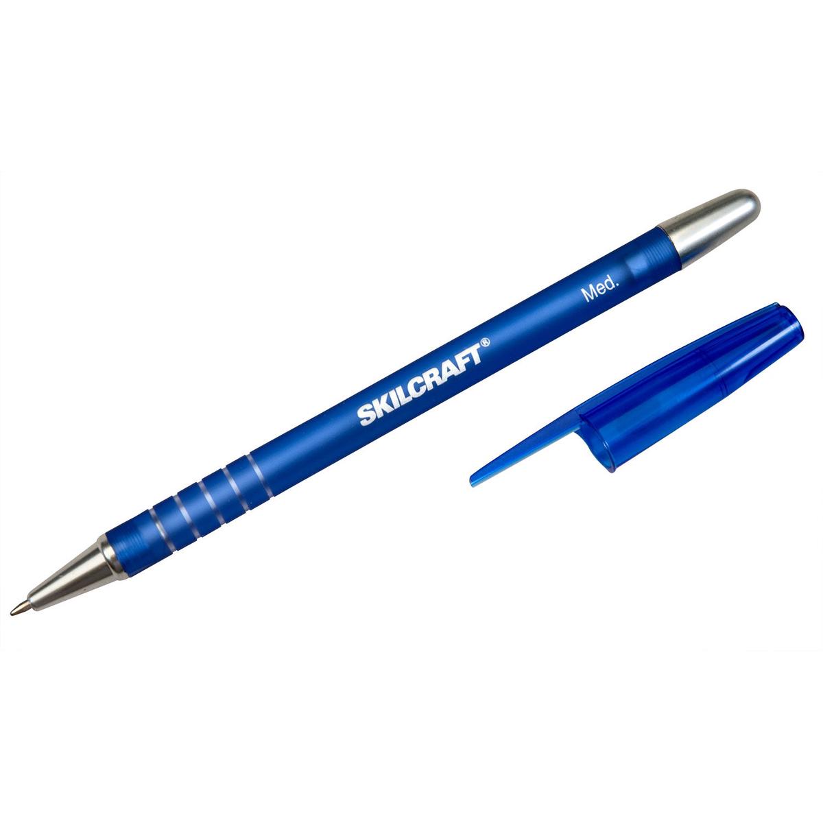 AbilityOne 7520013576843, SKILCRAFT Rubberized Refillable Ballpoint Pen, Stick, Medium 1 mm, Blue Ink, Blue Barrel, Dozen