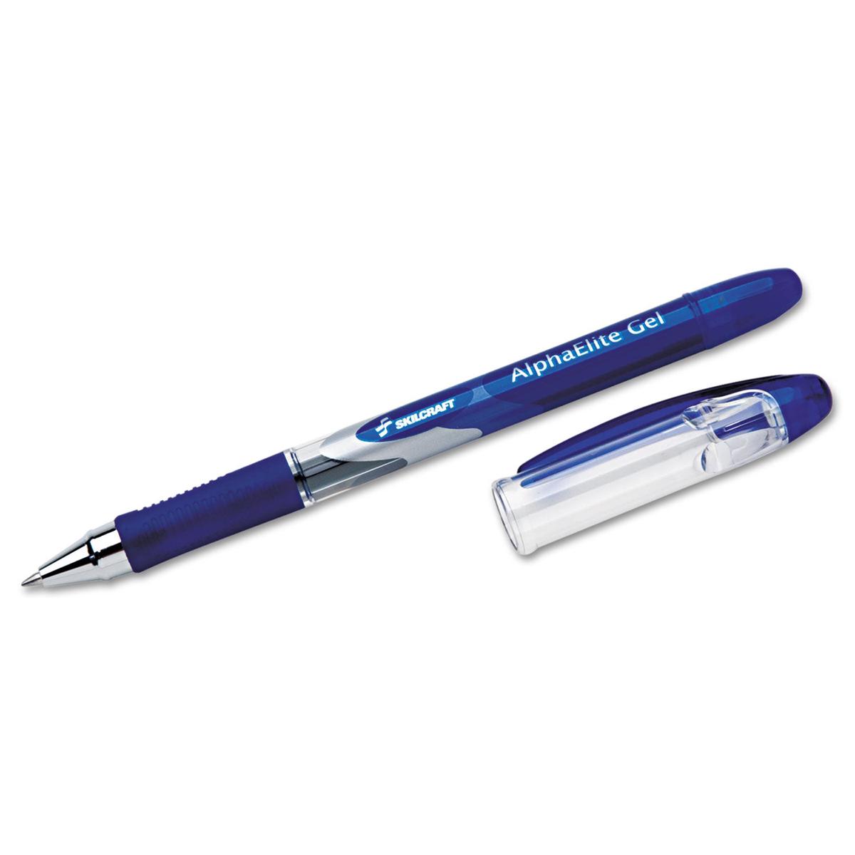 AbilityOne 7520015005212, SKILCRAFT AlphaElite Gel Pen, Stick, Medium 0.7 mm, Blue Ink, Blue/Clear Barrel, Dozen