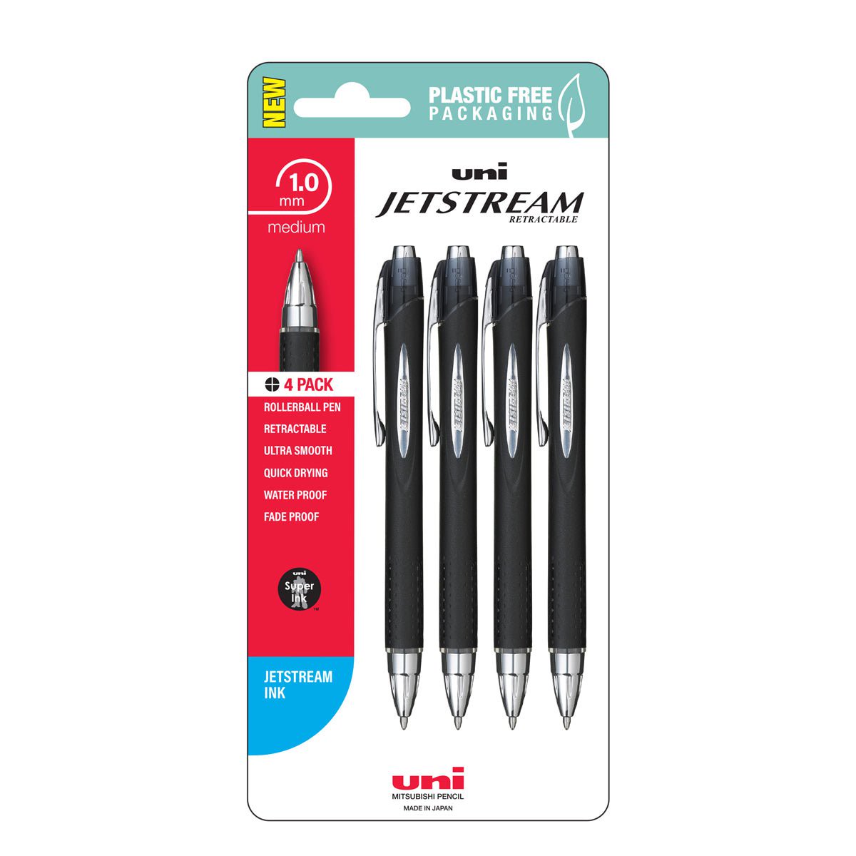 Uni Jetstream 1.0mm Medium Retractable Pen, Black, 4’s pack