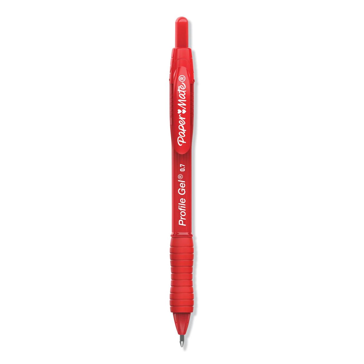 Paper Mate Profile Gel Pen, Retractable, Medium 0.7 mm, Red Ink, Translucent Red Barrel, Dozen (2095463)