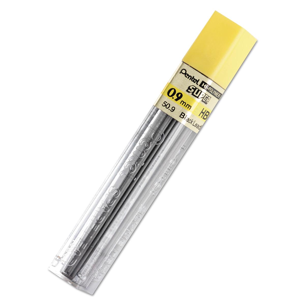 Pentel Super Hi-Polymer Lead Refills, 0.9 mm, HB, Black, 15/Tube (509HB)