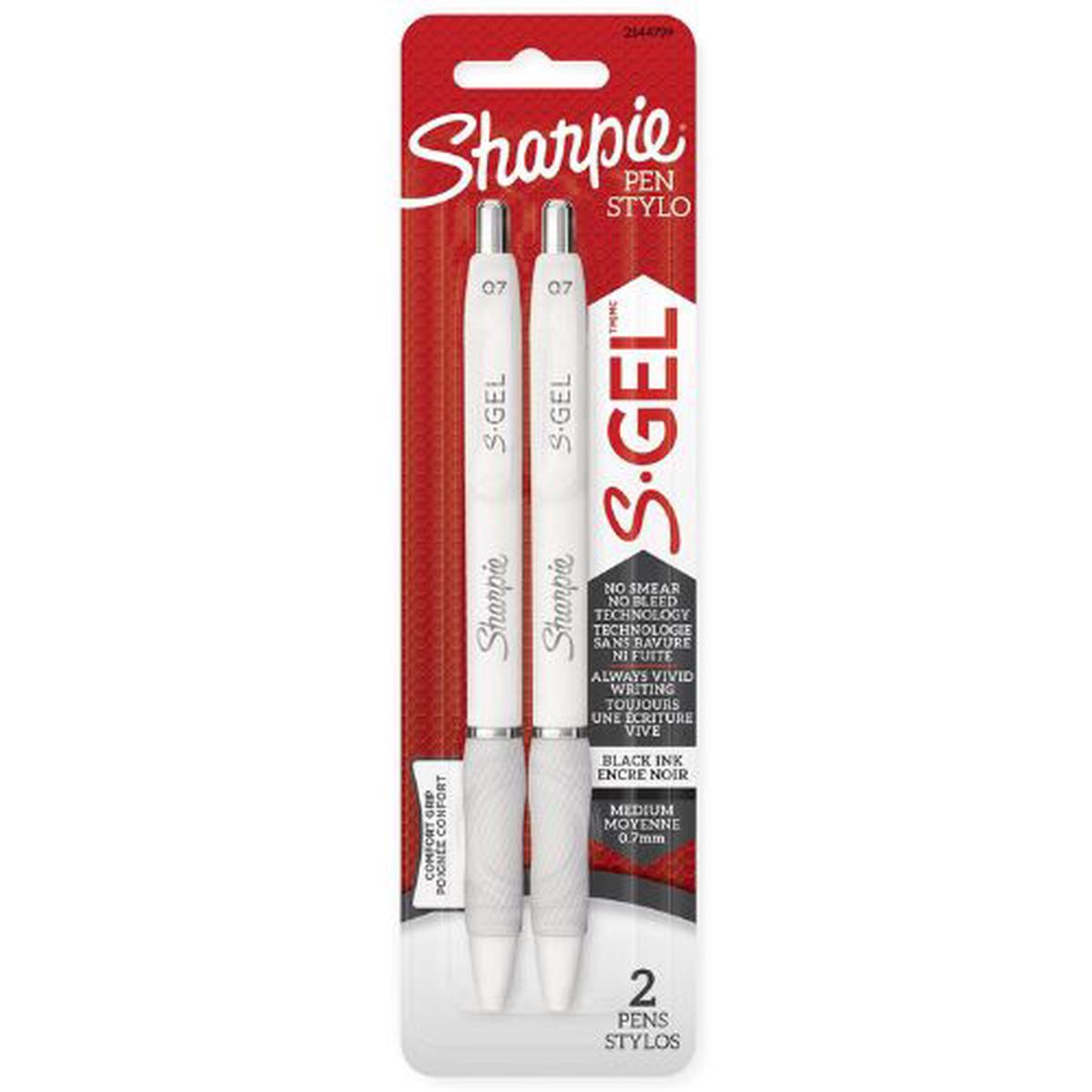 Sharpie Fine Point Gel Pens – Black Ink White Barrel x2