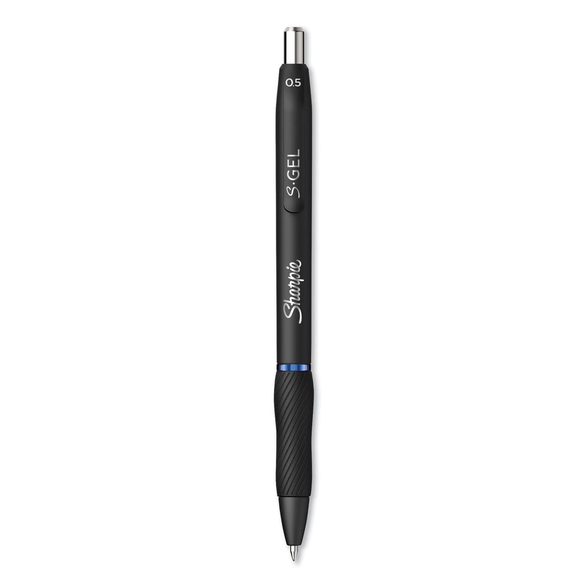 Sharpie S-Gel High-Performance Gel Pen, Retractable, Fine 0.5 mm, Blue Ink, Black Barrel, Dozen (2096146)