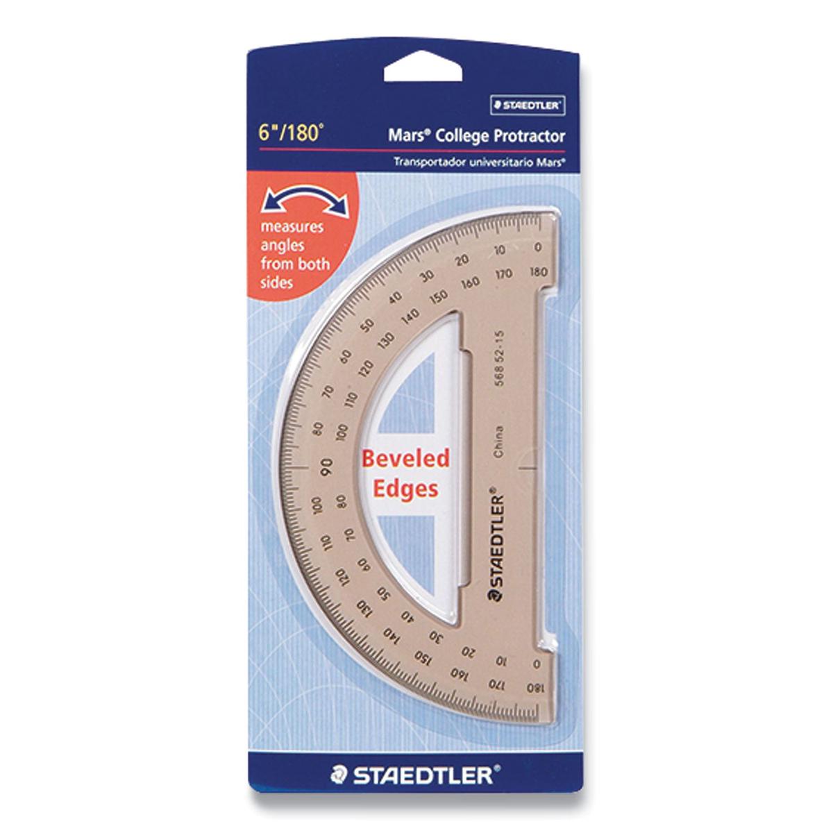 Staedtler Mars College Protractor, Plastic, 6″ Ruler Edge/180 Degree, Transparent Tinted (5685215BK)