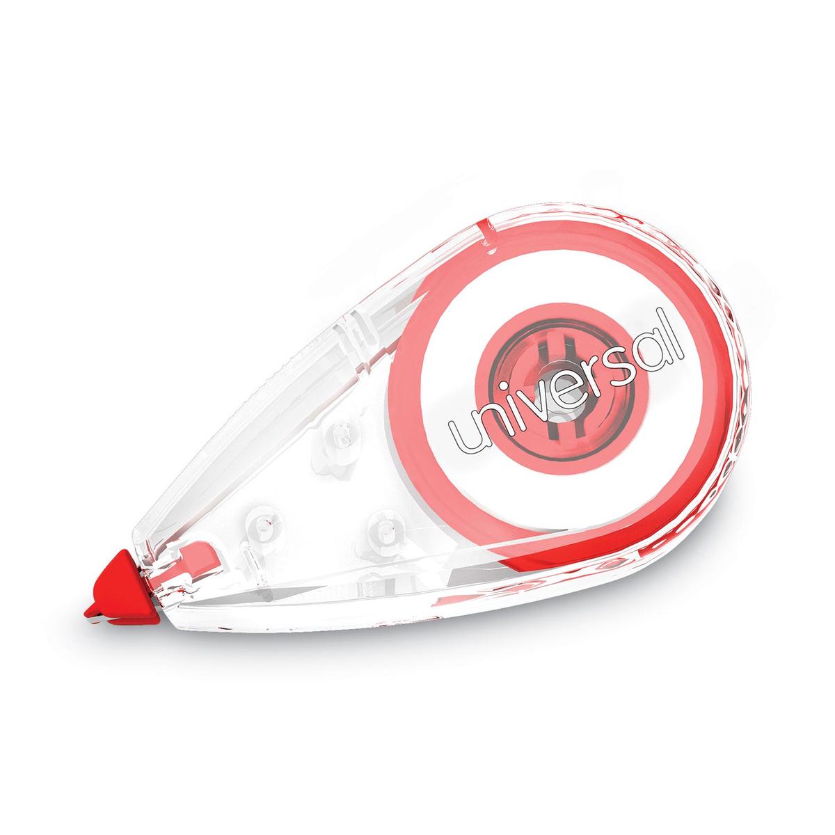 Universal Correction Tape, Mini Economy, Non-Refillable, Clear/Red Applicator, 0.25″ x 275″, 10/Pack (75611)