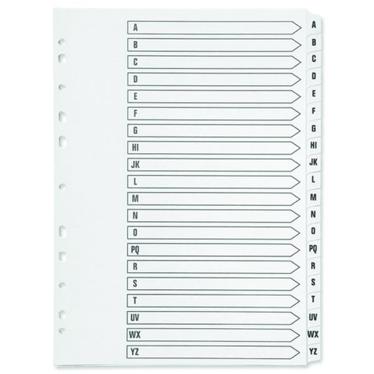 20-Part A4 A-Z Index Multi-Punched Reinforced Board Clear White Tab