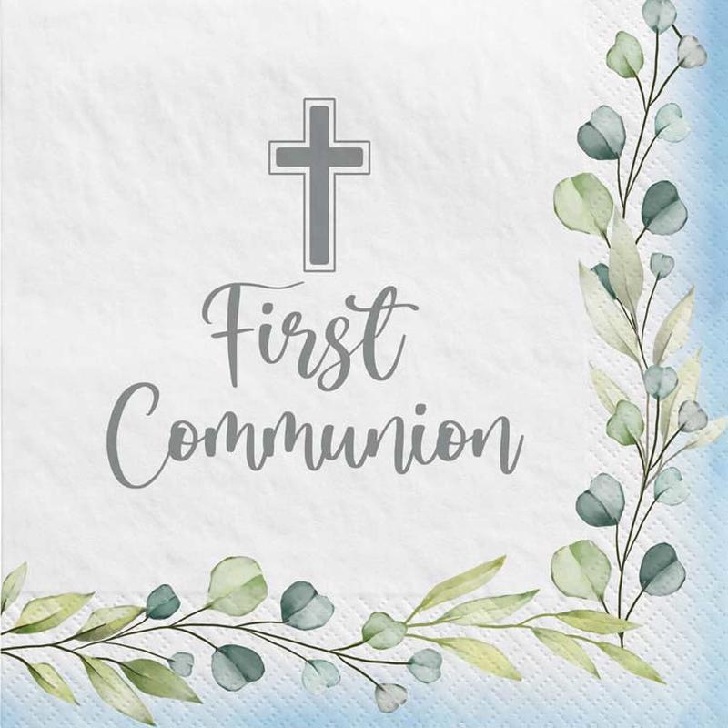 40ct. My First Communion Beverage Napkins -Blue